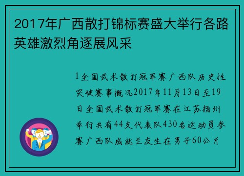 2017年广西散打锦标赛盛大举行各路英雄激烈角逐展风采